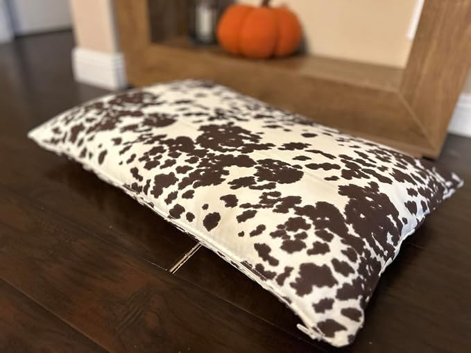 Natural Cotton Canvas Dog Bed – Raw Cotton Filled Pet Cushion Insert, Breathable Eco-Friendly Dog Mattress, Durable Washable Cover with Zipper (Cow Print Brown White, Small 36"x22"x3")