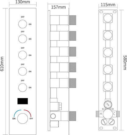 AYIVG Chrome 16 x 26 Inch Ceiling Mount Thermostatic Rainfall Shower System 64 Color LED Control Rainfall Shower Head Handheld With Body Jet Shower Faucet Set Temperature Display Shower System