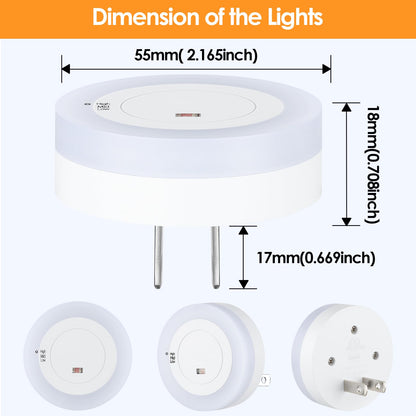 FOLKSMATE LED Night Lights Plug in, Dimmable Nightlight Plug Into Wall with Light Sensor, Soft White Adjustable for Adults, Bedroom, Bathroom, 2-Pack