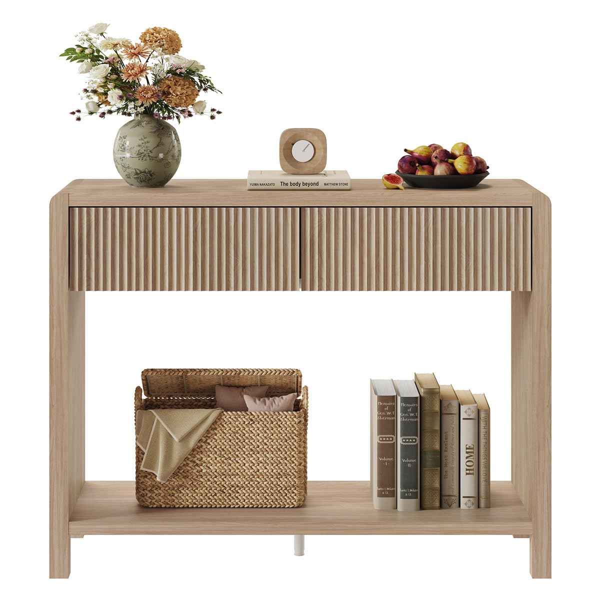 FATORRI Console Sofa Table, Wooden Entryway Table for Living Room, 39.37 inch Modern Hallway Tables and Couch Tables Behind Sofa (Light Walnut)