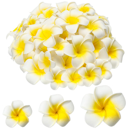 Crowye 160 Pcs Artificial Plumeria Flower Hawaiian White Foam Frangipani Petals Cap Hair Hat Wreath Floral DIY Craft for Home Beach Wedding Party Decoration (1.6 Inch,2.4 Inch,3.2 Inch)