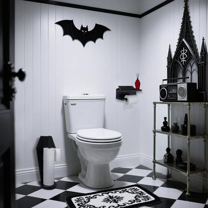 Gothvanity Gothic Coffin Toilet Paper Holder Stand - Free Standing Matte Black Bathroom Storage, Solid Wooden with 5 Anti-Slip Pads, Spooky Dark Aesthetic Bathroom Decor