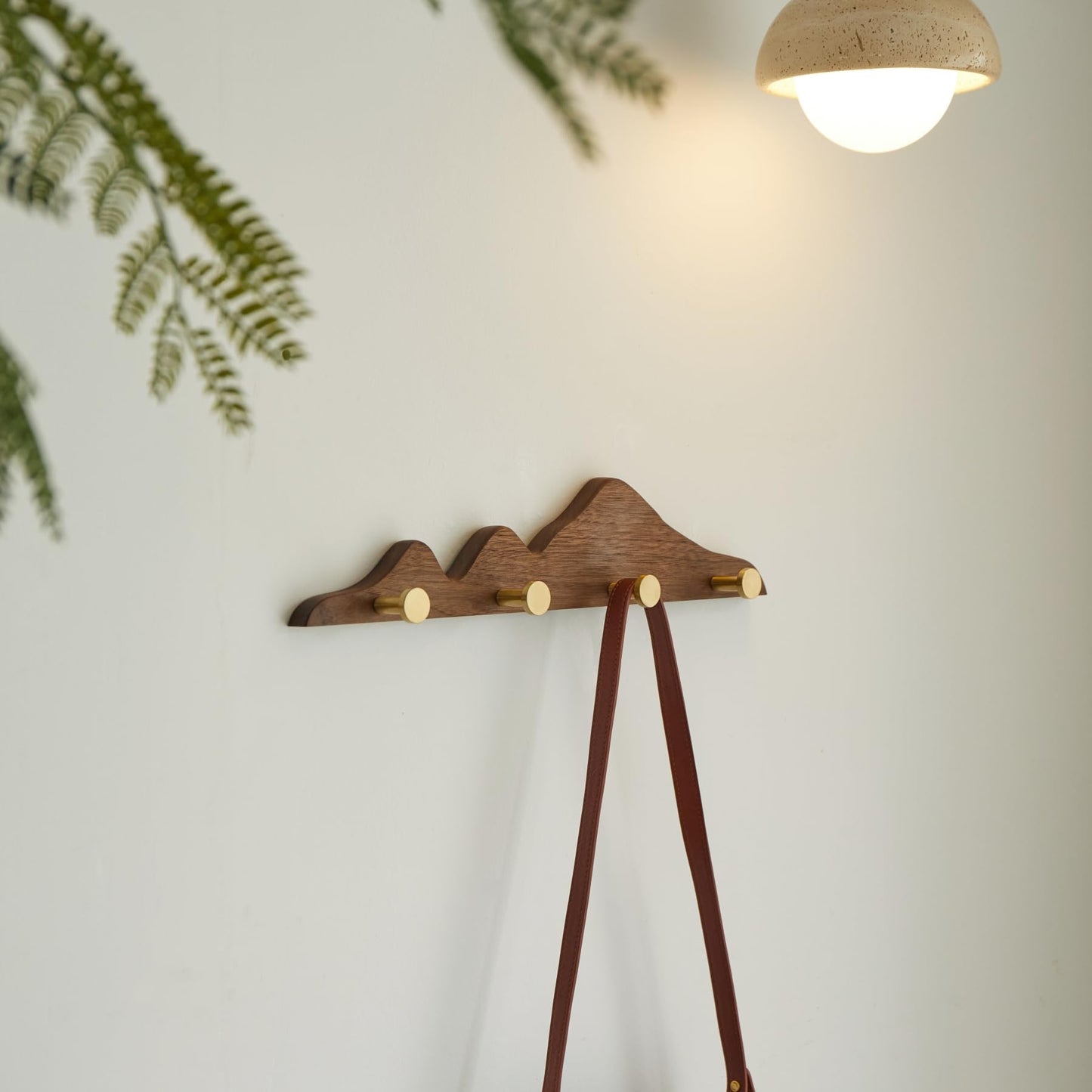 THFLSTR Elegant Wall Coat Rack with Hooks Walnut Wood Solid Coat Hanger Wall Mount with 4 Brass Hooks, Moisture-Resistant Wax Oil Finish for Home(Walnut, 4 Hooks)