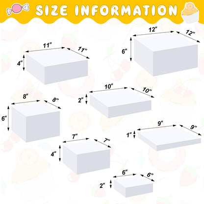 Leinuosen 7 Pcs Large Buffet Risers Set 6" to 12" Acrylic Display Box Catering Dessert Table Riser Food Display Decorative Stand with Hollow Bottom for Catering Supplies(White, Square)