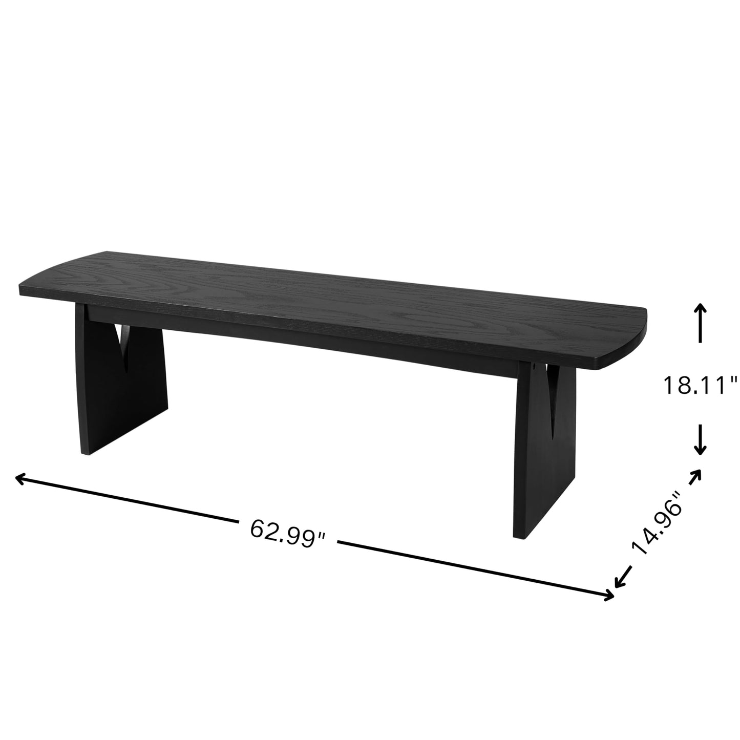 Christopher Knight Home 63" W Dining Bench, Modern Farmhouse Entryway Bench Indoor, Solid Wood Bench with Acacia Legs & MDF Seat, Long Bench for Dining Room Bedroom End of Bed Hallway, 400 lbs, Black