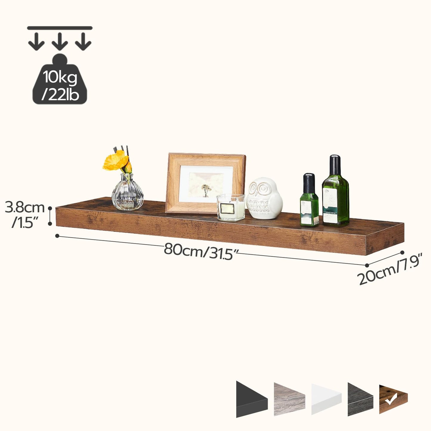 HOOBRO Floating Shelves for Wall, Wall Mounted Shelf Set of 2, 31.5" Hanging Shelf with Invisible Brackets, for Wall Storage in Bathroom Bedroom Kitchen Living Room Office, Rustic Brown BF80BJP201