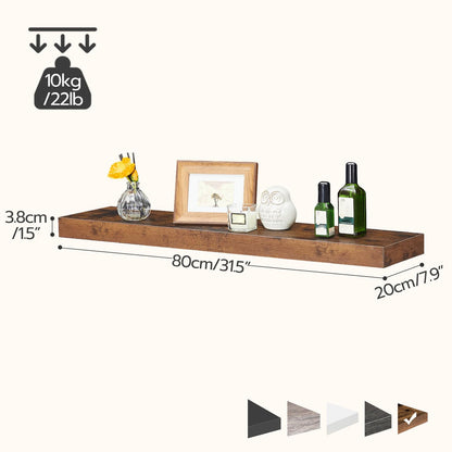 HOOBRO Floating Shelves for Wall, Wall Mounted Shelf Set of 2, 31.5" Hanging Shelf with Invisible Brackets, for Wall Storage in Bathroom Bedroom Kitchen Living Room Office, Rustic Brown BF80BJP201
