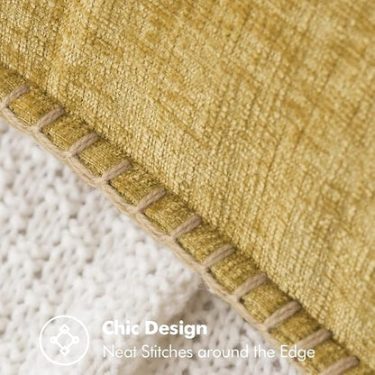 MIULEE Pack of 2 Lumbar Throw Pillow Covers 12x20 Inch Mustard Yellow Farmhouse Decorative Pillow Covers with Stitched Edge Soft Chenille Solid Dyed Pillow Covers for Couch Sofa Bed Living Room