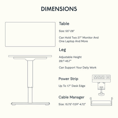 FLEXISPOT EN2 Whole-Piece Standing Desk with Clamp Power Strip, 55 x 28” Electric Stand Up Height Adjustable Desk with Cable Management (Black Frame + 55" Black Top, 2 Packages)