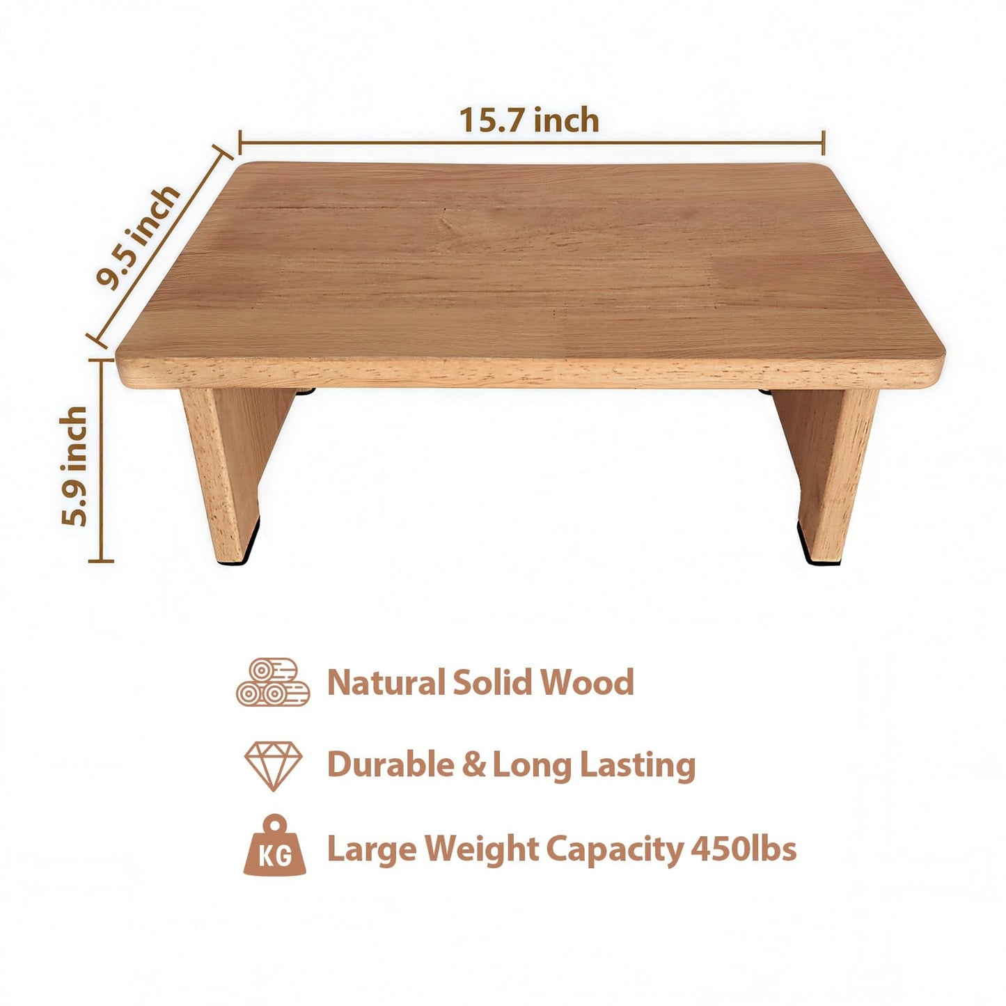 NtrlQidu Solid Wood Stool Wooden Step Stools for Adults Kids with Anti-Slip Feet, Heavy Duty Stepping Stools with 450-LBS Capacity for Bedroom Kitchen Bathroom, Bed Steps for High Beds