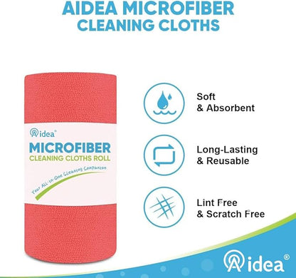AIDEA Microfiber Cleaning Cloth Roll, 75PK Red, Reusable Paper Towels Tear Away