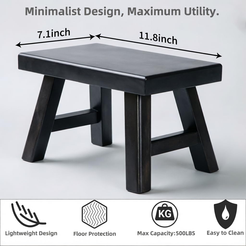 Wooden Step Stool fo Kids Handcrafted Solid Wood Stool with Chamfered Edges, 11" L x 7" H x 7.10" W - Multi-Functional Footrest, Small Step Stool with Anti-Slip Caps - Durable and Sturdy