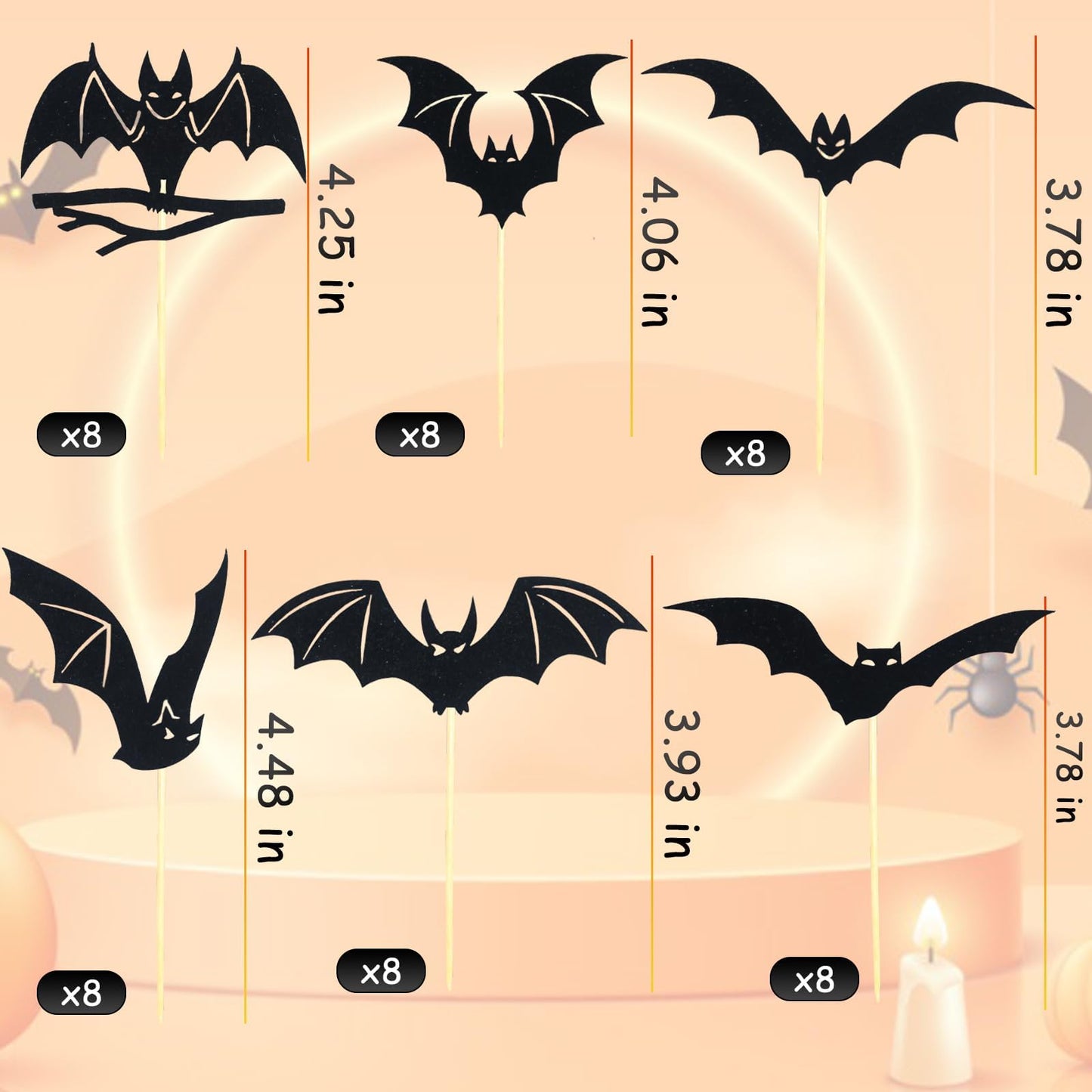48 Pcs Halloween Black Bat Cupcake Toppers Set Glitter Bat Cupcake Toppers Picks Decor for Halloween Day Birthday Party Baby Shower