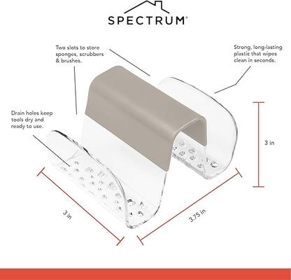 Spectrum Sink Saddle for Kitchen Sink Warm Gray Clear Sponge and Brush Holder