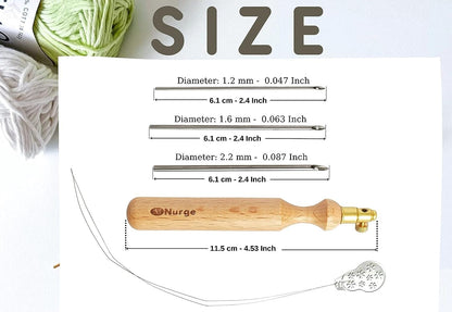 Nurge Premium Quality Punch Needle Kit, 1.2 mm - 1.6 mm - 2.2 mm Metal Tubes and Wooden Handle Punch Needle Kits for Adult Beginner, Embroidery Weaving Tools for Thread