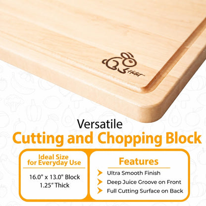 Sous Chef Block – Premium Maple Wood Cutting Board, Heavy-Duty Wooden Chopping Block for Kitchen, Reversible Butcher Block with Juice Groove, MADE IN USA