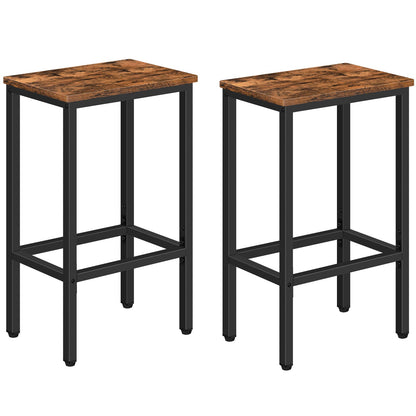 MAHANCRIS Bar Stools, Set of 2 Bar Chairs, Kitchen Breakfast Bar Stools with Footrest, 25.8" Dining Stools, Rectangular Industrial Bar Chairs, for Dining Room, Kitchen,Rustic Brown BAHR0101Z