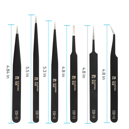 4 Pcs Precision Stainless Steel Tweezers Set, Extra-Long & Thick RL Tweezers, Straight Curved Tips, for Electronics, Jewelry, Crafts, Labs & DIY Repairs, Precision Tools