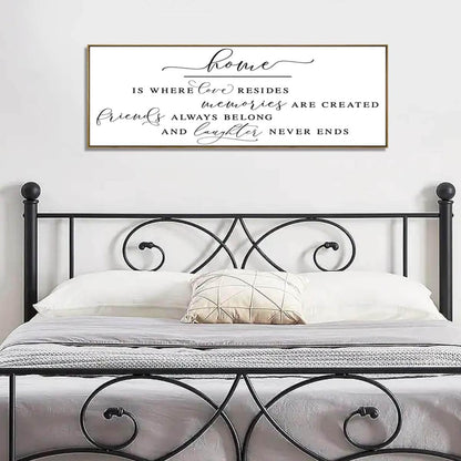 Inspirational Home Sign Canvas Art for Farmhouse Decor - Rustic Living Room Wall Art (Brown Wooden Frame/ 43x15inch)