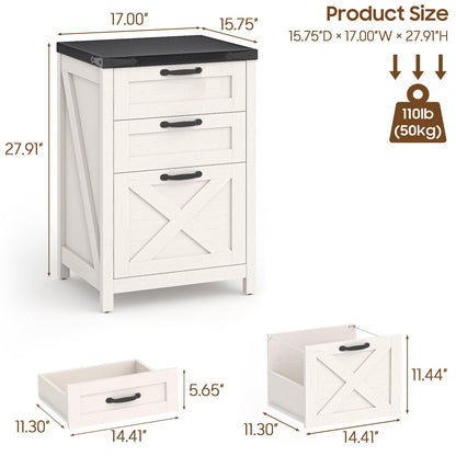 Halitaa 3 Drawer Small File Cabinet, Farmhouse Vertical Filing Cabinet Fits Letter and A4 Size, Under Desk Wooden File Cabinets for Home Office, Printer Stand, White and Black