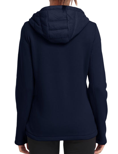 MoFiz Women's Insulated Running Jackets Puffer Hybrid Down Jacket Hiking Stretch Zip Pockets Fleece Lined with Hoodie Cold Weather Navy M