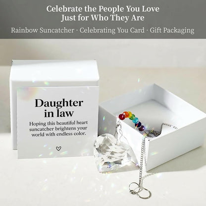 Hegelda Daughter in Law Gifts - Funny Wedding, Mothers Day, Birthday Gifts for Daughter in Law, Future Adult DIL- Bride, Bridal Shower Ideas Heart Crystals Suncacther Ornaments