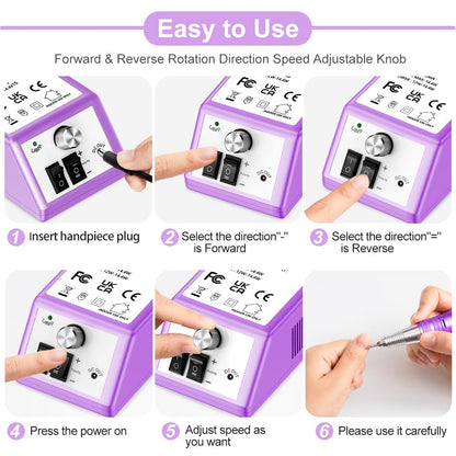 Professional Nail Drill Machine 30000 RPM Efile Electric Nail Filer Kit for Finger Toe Nails, Acrylic Gel Nails, Manicure Pedicure Drill with 6Pcs Nail Bits, 106Pcs Sanding Bands - Pink