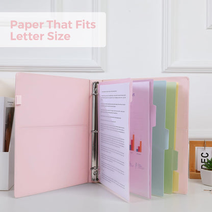 SKYDUE 3 Ring Binder with Clipboard,1 Inch Binder, 13.2" × 10.2" PU Clipboard Binder with Notepad & 5 Dividers with 5 Pockets, Labels, Clipboard Folder Great for School Office(Fit Letter Sized Paper)