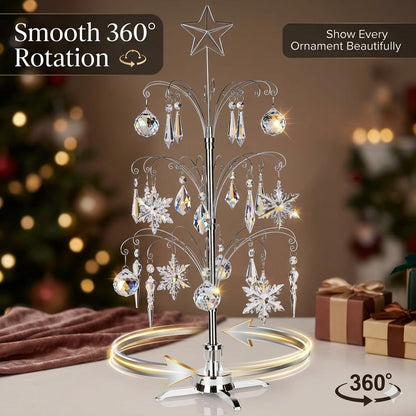 HOHIYA 47" Rotating Ornament Display Tree with 60 Hooks Heavy Duty Metal Christmas Ornament Stand Silver Rotating Display Rack for Glass Ornaments Holiday Decor Craft Show & Year Round Display