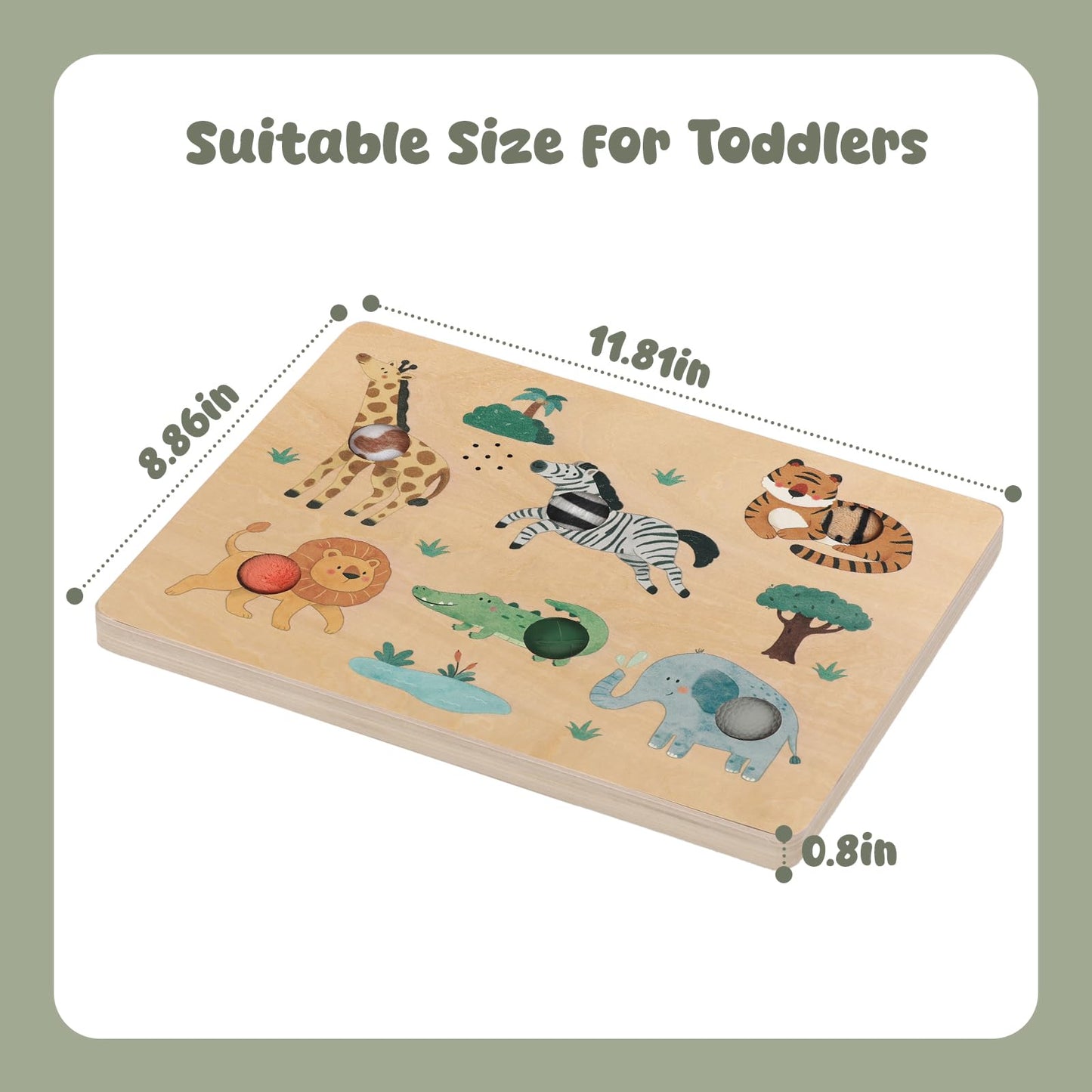 Freniland Press-to-Play Wild Animal Sound Puzzle for Toddlers, Wooden Safari Sound Board with Push Buttons, Montessori Learning Toy for 18M+