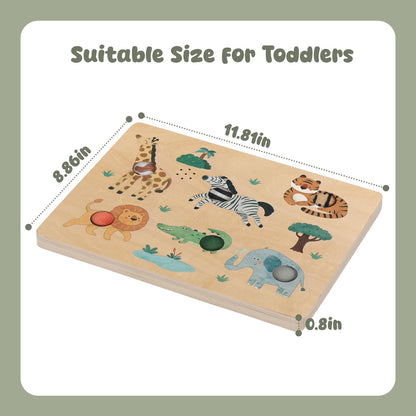 Freniland Press-to-Play Wild Animal Sound Puzzle for Toddlers, Wooden Safari Sound Board with Push Buttons, Montessori Learning Toy for 18M+