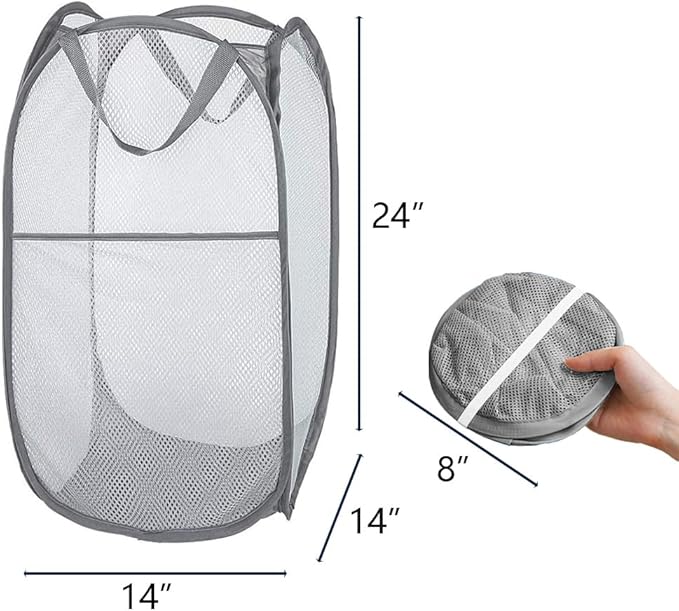 Mesh Pop Up Laundry Hamper, Collapsible Laundry Baskets, Foldable Clothes