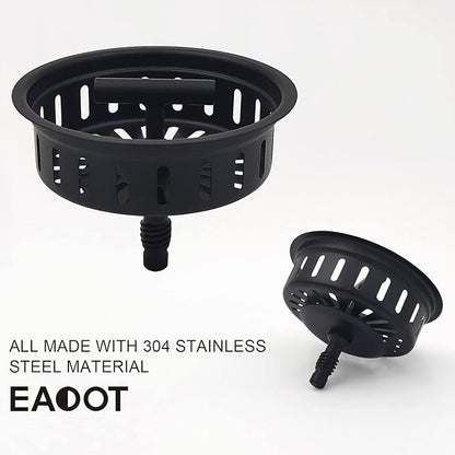 3-1/2 Inch Matte Black All Stainless Steel Kitchen Sink Drain Strainer Assembly