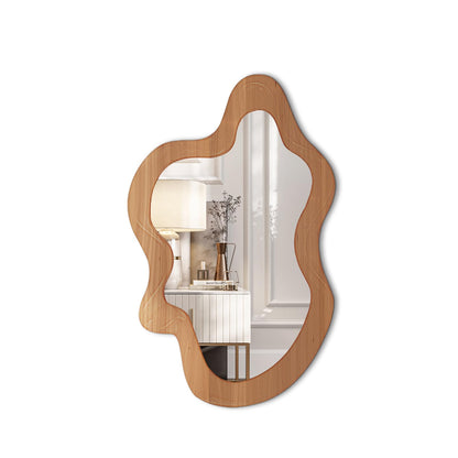 osemy 36" x 24" Irregular Wall Mirror, Wooden Framed Asymmetrical Wavy Wall Mirror for Living Room Bedroom Entryway Bathroom Modern Decorative, Hanging Hooks