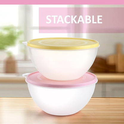 SIGNORA WARE Large Food Storage Containers with Lids Set of 2 – Durable Food Containers with Lids Airtight – Food Grade Non-BPA Plastic Salad Bowl with Lid Leftover Containers – Nestable Design