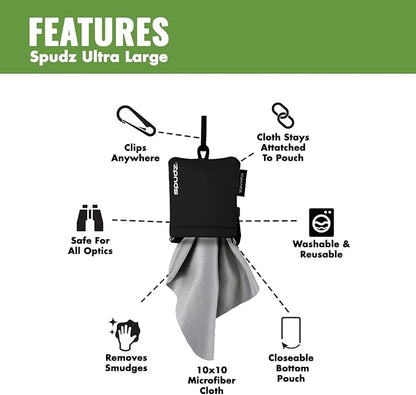 SPUDZ Ultra Microfiber Lens Cleaner – Closable Pouch, Washable –
