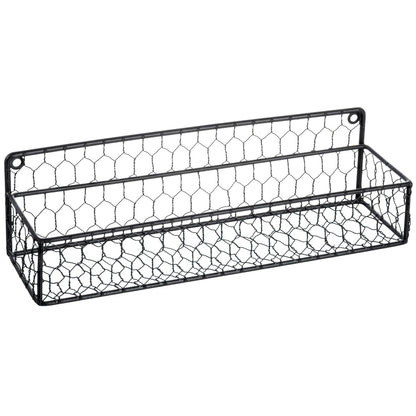 MyGift 2 Pcs Spice Rack Wall Mount, Small Seasoning Shelf Organizer, 12-Inch Over the Stove Hanging Kitchen Condiment Basket Storage Display, Black Wire