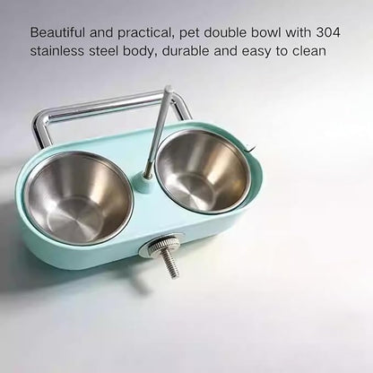 Bird Feeder Birds Bowls Stainless Steel Dishes Coop Cups with Fruit Skewer, Parrot Feeding Dish Cups Food Water Bowls with Bird Food Holder for Budgies Lovebirds (Blue,Square)
