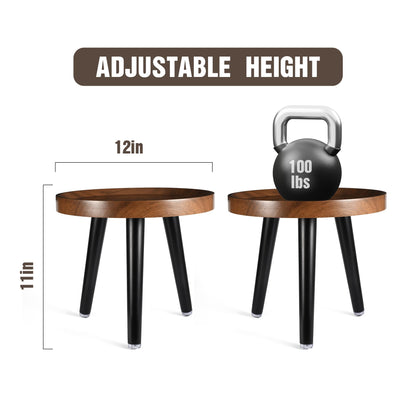 KGPLOME Indoor Plant Stand,Wood Mid Century Plant Table in Walnut Finish,Tall Plant Stand for Flower Pot,Modern Round Small Side End Table with Raised Design (Walnut, 12"x10.8" 2 Pack)