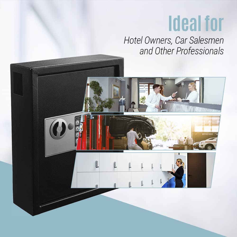 Adiroffice Key Holder Wall Mount - 40-keys Lock Box with Code, Key Cabinet Wall Mount, Valet Parking Key Box, Car Dealer Key Cabinet - Space Saving Locking Key Box Wall Mount with Digital Lock