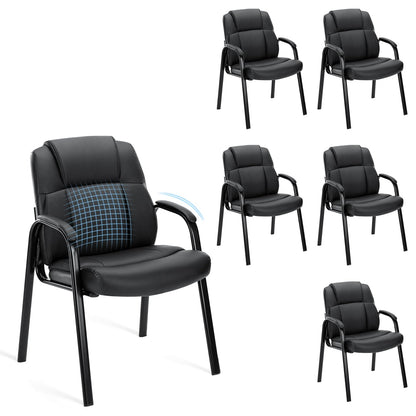 OLIXIS Waiting Room Chair Set of 6, Leather Office Desk Reception Guest Stationary Side Chairs with Padded Arms for Home Conference Lobby Area Meeting Church Medical Clinic Elderly Student