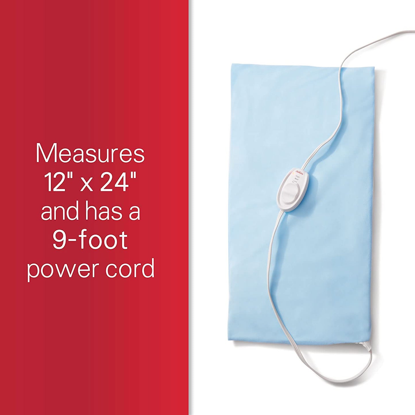 Sunbeam Standard Size Heating Pad, 12"x 15", For Back, Neck, Shoulder, and Period Cramp Pain Relief, 3 Heat Settings, Compact Storage Solution, Auto Shut-Off, Machine-Washable, Gifts For Mom & Wife, FSA/HSA Eligible, Grey