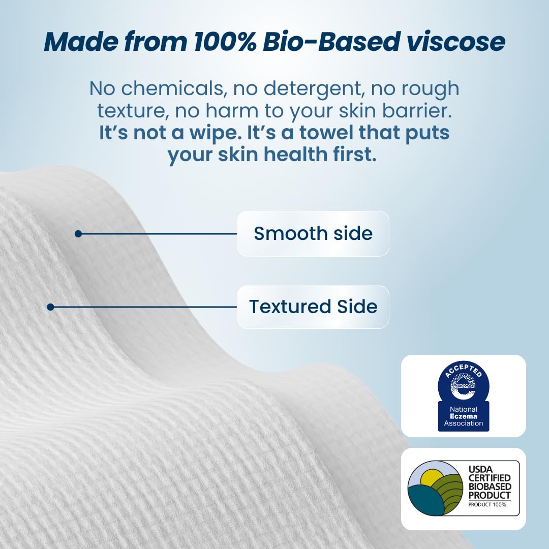 Clean Skin Club Clean Towels XL®, 100% USDA Biobased Face Towel, Disposable Face Towelette, Eczema Association Accepted, Makeup Remover Dry Wipes, Ultra Soft, 1 Pack, 50 Ct