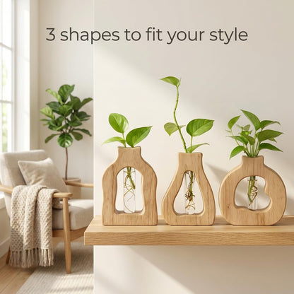 Plant Propagation Station Hanging Stand with Vases for Plants Wall Hanging Wood Stand Indoor Levitating Plant Pot Air Holder Window Boxes for Decor Flowers Holder Test Tubes
