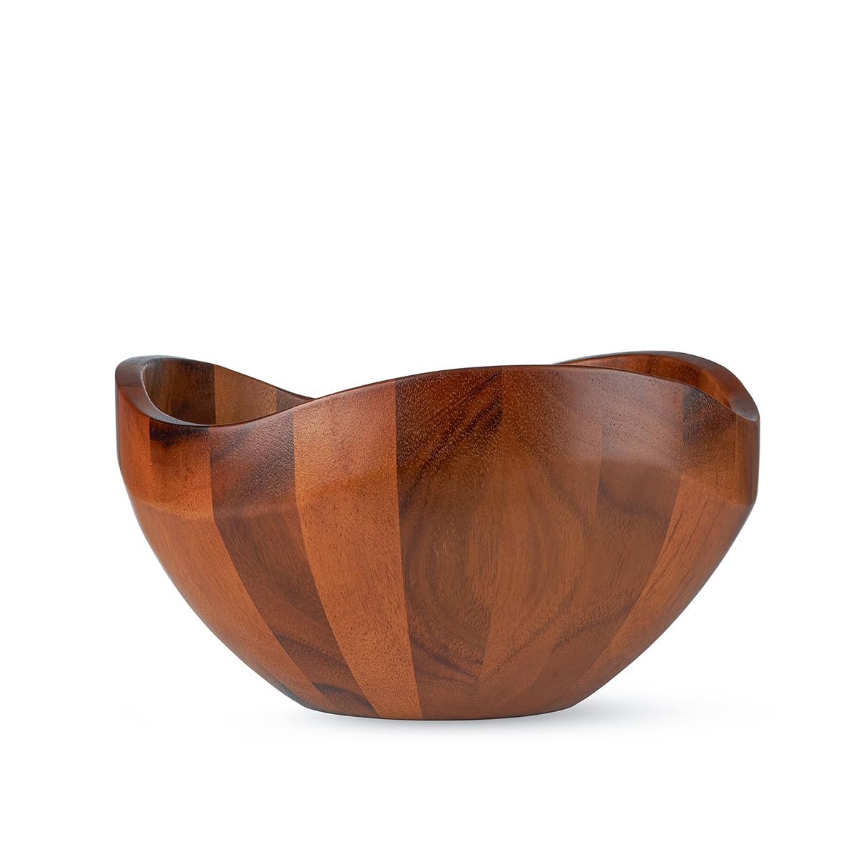 Nambé Billow Salad Bowl with Servers – 12" x 6.5" Acacia Wood & Alloy Entertaining Set – Organic Modern Salad Bowl, Decorative Tableware & Dining Centerpiece for Home & Entertaining