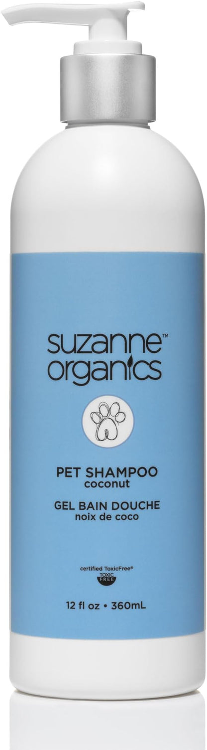 SUZANNE Organics Coconut Pet Shampoo - 12 oz - Sulfate-Free Dog Shampoo with Soothing Oats & Shea Butter - Non-Toxic, Gentle Cleansing for Delicate Skin & Silky Coat - Cruelty-Free