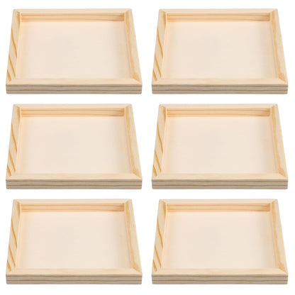 Hemobllo 6-Pack 4.72" Square Unfinished Wood Trays – Natural Puzzle Sorters & Craft Organizers for Kids, Classroom, Home Storage