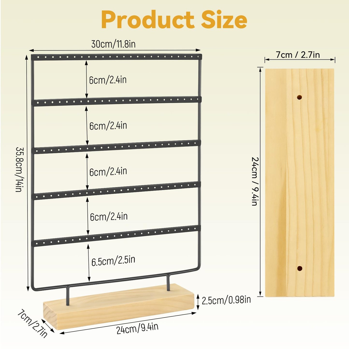 shidaishiye Earring Holder Organizer, 5-Tier Earring Organizer with 60-Pair Capacity, Wooden Base Metal Earring Display, Jewelry Storage & Display for Home Store, Suitable for Women