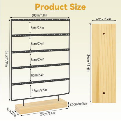 shidaishiye Earring Holder Organizer, 5-Tier Earring Organizer with 60-Pair Capacity, Wooden Base Metal Earring Display, Jewelry Storage & Display for Home Store, Suitable for Women