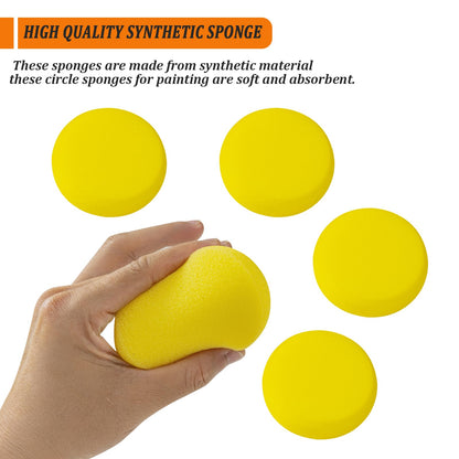 50 Pack Round Yellow Synthetic Sponge, 2.9 inch - Artist Sponge for Face Painting, Crafts, Pottery, Clay, Ceramics